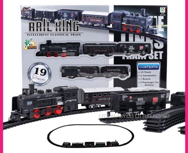 Rail King 19-Piece Electric Train Track Set – Classic Express Railway Toy with Intelligent Locomotive