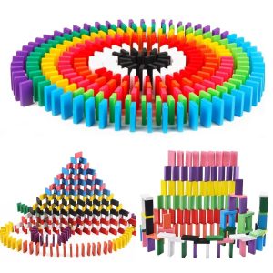 Clickedia 100 Pcs Bright Wooden Dominos Blocks Set – Stacking & Toppling Chain Reaction Game for Kids & All Ages