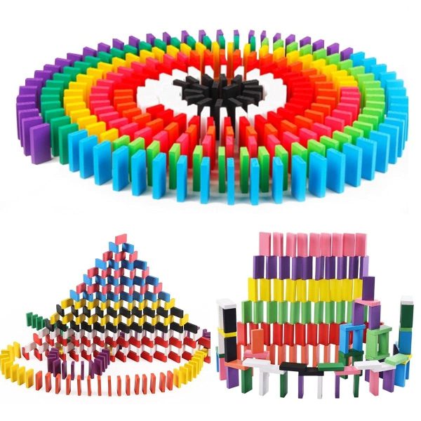 Clickedia 100 Pcs Bright Wooden Dominos Blocks Set – Stacking & Toppling Chain Reaction Game for Kids & All Ages