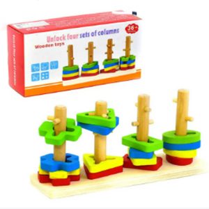 Geometric Four-Column Wooden Block Set – Educational Shape & Color Sorting Toy
