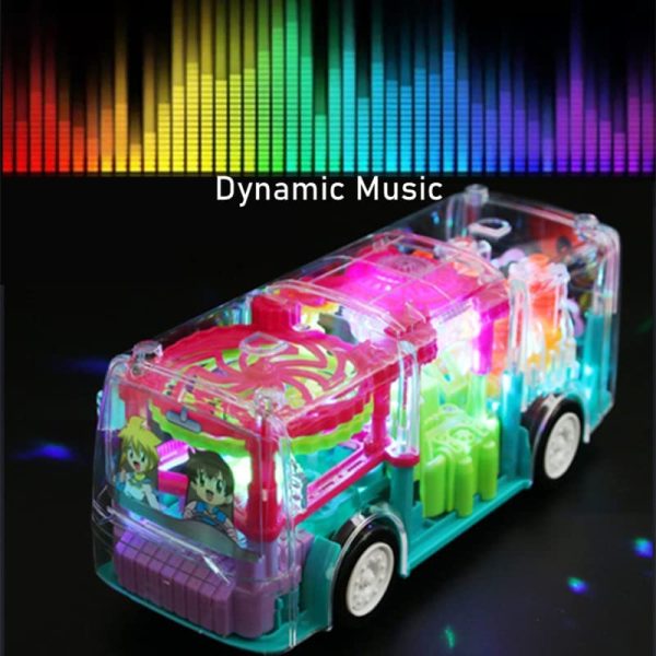TOYSTER™ Transparent 3D Gear Bus Toy – 360° Rotation, Lights & Mechanical Sound | Bump & Go Action for 2–5 Years (Random Color) - Image 3