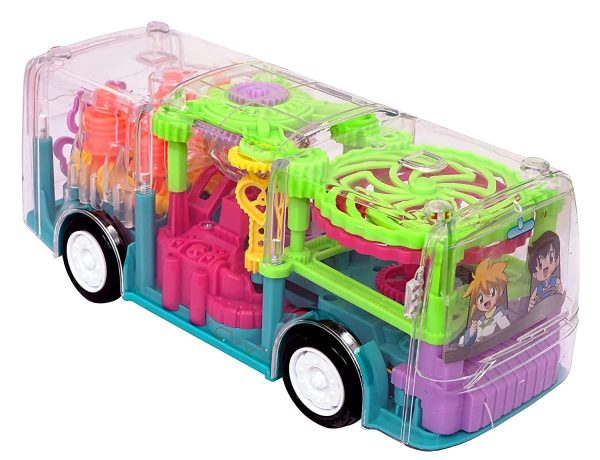 TOYSTER™ Transparent 3D Gear Bus Toy – 360° Rotation, Lights & Mechanical Sound | Bump & Go Action for 2–5 Years (Random Color) - Image 2