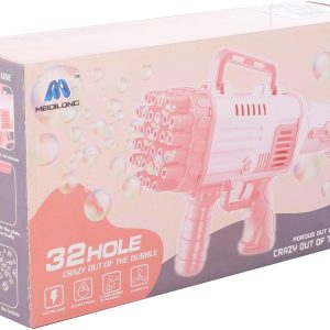 32-Hole Gatling Bubble Machine – Rocket Launcher Bubble Blower Gun for Kids (Multicolor)