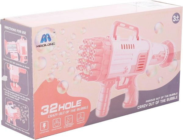 32-Hole Gatling Bubble Machine – Rocket Launcher Bubble Blower Gun for Kids (Multicolor)