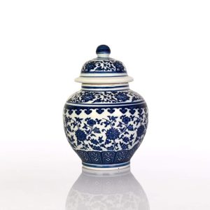 Classic Blue & White Porcelain Floral Temple Jar Vase – Vintage Decorative Ceramic Jar by PB Decor