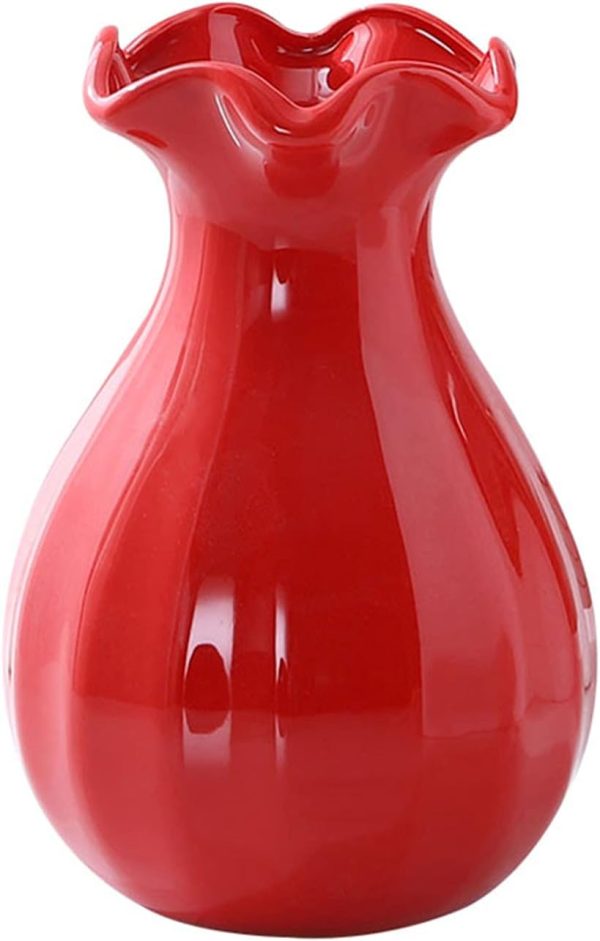 Indoor Gardening Decorative Red Ceramic Vase – Home Living Room Tabletop Vase for Wedding Ceremony (Size: 12.5 × 19 cm)