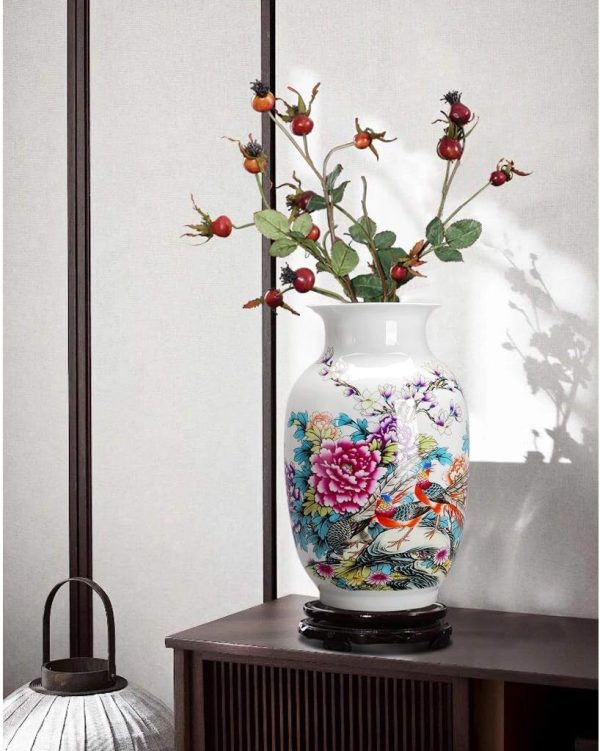 Classical Ceramic Vase with Flowers & Birds – Elegant White Porcelain Décor for Home, Wedding & Office (21 x 33 cm) - Image 2