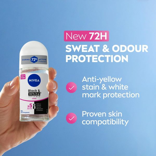 NIVEA Antiperspirant Roll-On for Women – Black & White Invisible Protection Original, 50ml | 48h Anti-Stain & Odor Control Deodorant - Image 2