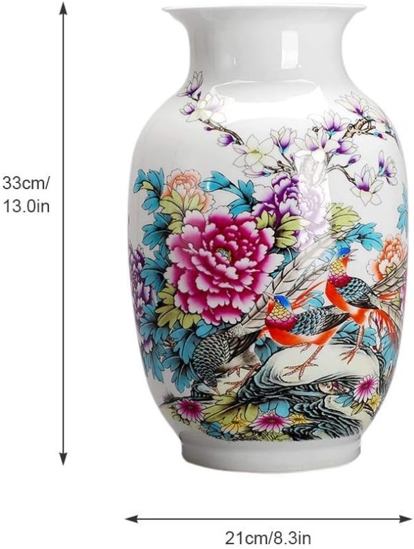 Classical Ceramic Vase with Flowers & Birds – Elegant White Porcelain Décor for Home, Wedding & Office (21 x 33 cm) - Image 3
