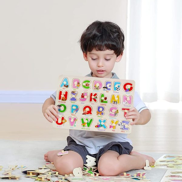 3-in-1 Wooden Puzzles for Toddlers – Alphabet, Number & Shape Learning Puzzle Set for Kids Aged 2–4 – Educational Montessori Toy for Boys & Girls - Image 3