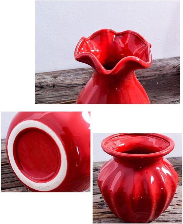 Indoor Gardening Decorative Red Ceramic Vase – Home Living Room Tabletop Vase for Wedding Ceremony (Size: 12.5 × 19 cm) - Image 3