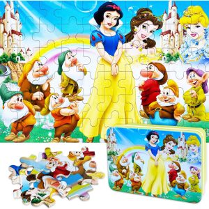 NEILDEN Disney 100 Piece Jigsaw Puzzle for Kids Ages 4-8 – Educational Learning Toy with Popular Characters – Durable Puzzle Game with Metal Storage Box