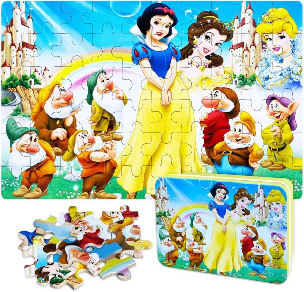 NEILDEN Disney 100 Piece Jigsaw Puzzle for Kids Ages 4-8 – Educational Learning Toy with Popular Characters – Durable Puzzle Game with Metal Storage Box