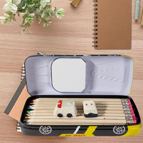 ZAFCO Metal Pencil Box for Kids – Car Design Stationery Organizer with Multiple Compartments | Grey | Boys & Girls | Birthday Return Gift - Image 3