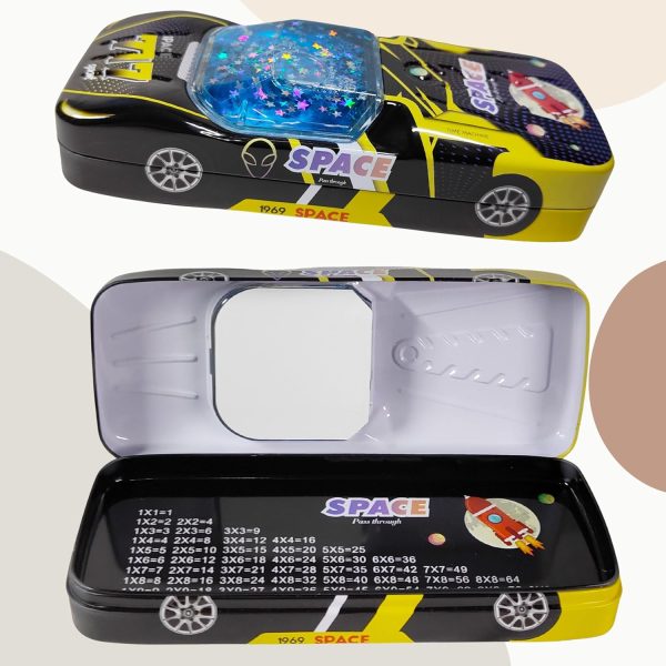 ZAFCO Metal Pencil Box for Kids – Car Design Stationery Organizer with Multiple Compartments | Grey | Boys & Girls | Birthday Return Gift - Image 2