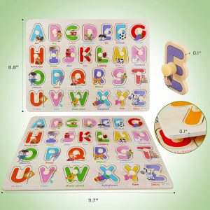 3-in-1 Wooden Puzzles for Toddlers – Alphabet, Number & Shape Learning Puzzle Set for Kids Aged 2–4 – Educational Montessori Toy for Boys & Girls