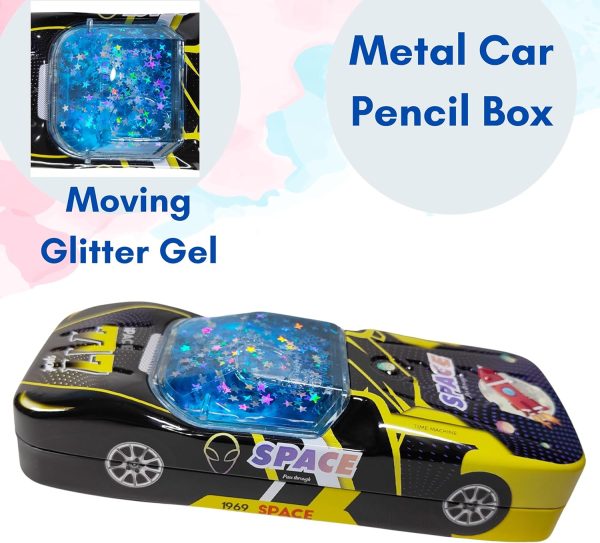 ZAFCO Metal Pencil Box for Kids – Car Design Stationery Organizer with Multiple Compartments | Grey | Boys & Girls | Birthday Return Gift - Image 5