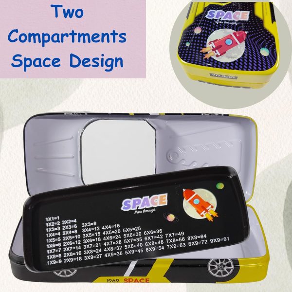 ZAFCO Metal Pencil Box for Kids – Car Design Stationery Organizer with Multiple Compartments | Grey | Boys & Girls | Birthday Return Gift - Image 4