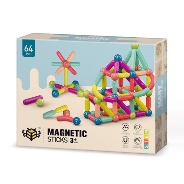 64PCS Magnetic Balls and Rods Building Set – STEM Educational 3D Construction Toys for Kids