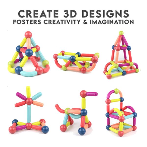 64PCS Magnetic Balls and Rods Building Set – STEM Educational 3D Construction Toys for Kids - Image 2