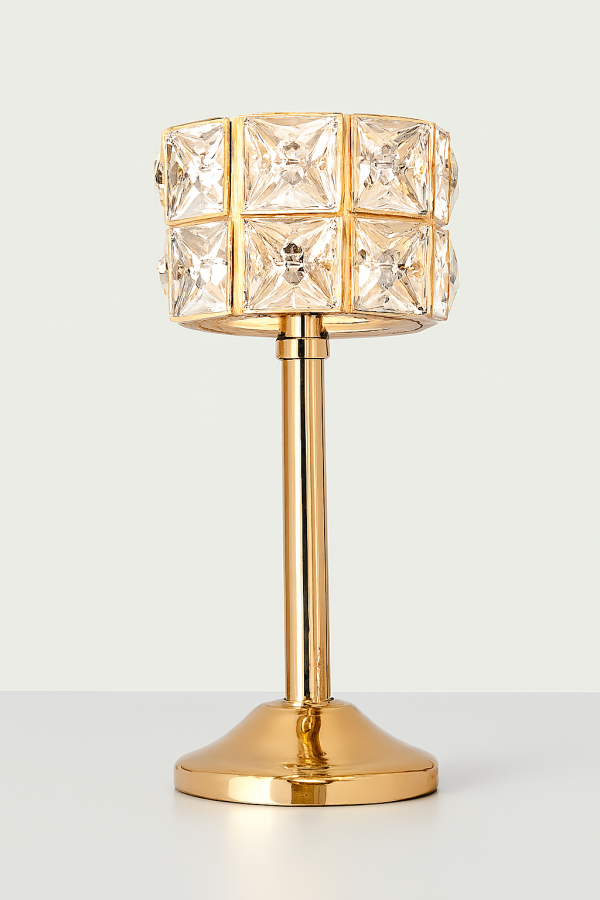 Crystal Table Lamp with Gold Tone Metal Base