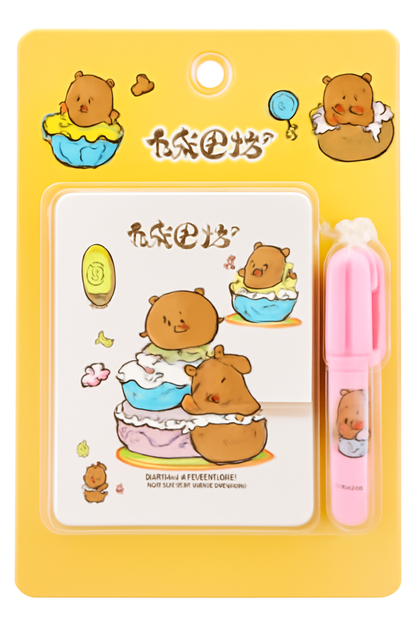 Cartoon Creative Stress Relieving Handbook with Cute Pen - Fun and Relaxing Stationery Set for Kids and Adults