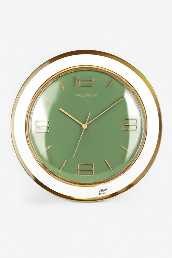 Elegant Green and Gold Wall Clock – Luxury Home and Office Decor
