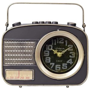 Oye-Seller Retro Antique Finish Cast Metal Vintage Radio Design Desk Table Clock – Nostalgic Decorative Gift