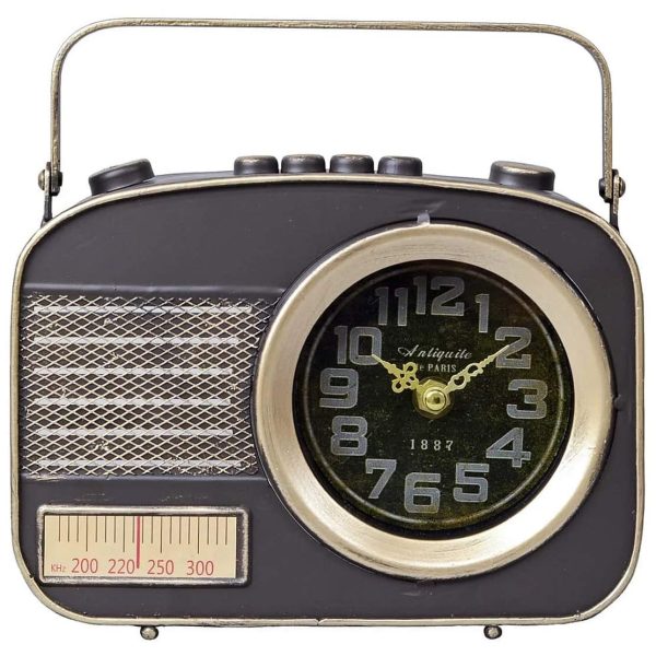 Oye-Seller Retro Antique Finish Cast Metal Vintage Radio Design Desk Table Clock – Nostalgic Decorative Gift