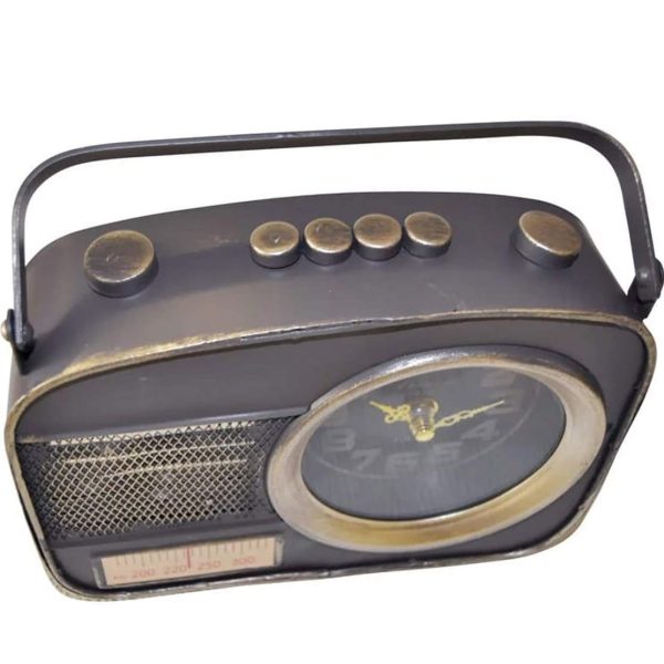 Oye-Seller Retro Antique Finish Cast Metal Vintage Radio Design Desk Table Clock – Nostalgic Decorative Gift - Image 4