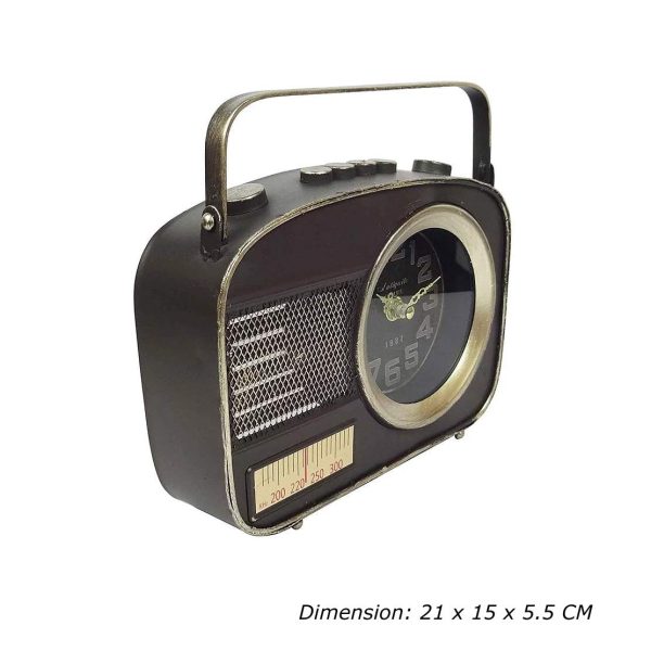 Oye-Seller Retro Antique Finish Cast Metal Vintage Radio Design Desk Table Clock – Nostalgic Decorative Gift - Image 2