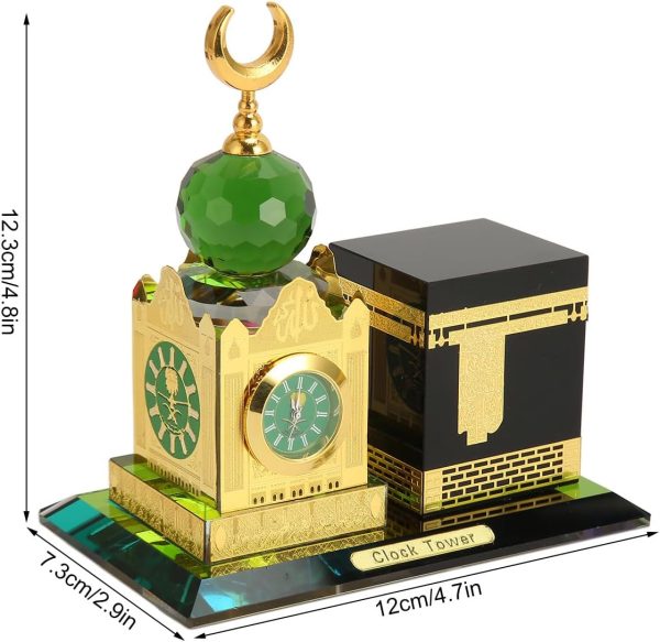 Gold-Tone Makkah Clock Tower and Kaaba Miniature Souvenir with Green Accents - Image 6