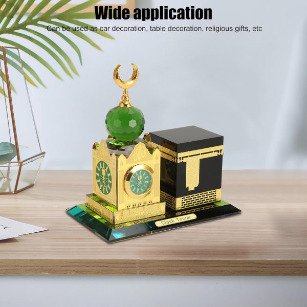 Gold-Tone Makkah Clock Tower and Kaaba Miniature Souvenir with Green Accents - Image 5