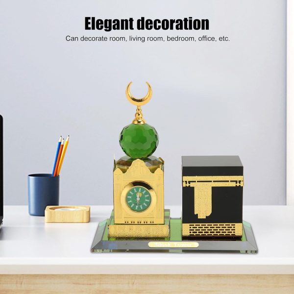 Gold-Tone Makkah Clock Tower and Kaaba Miniature Souvenir with Green Accents - Image 4