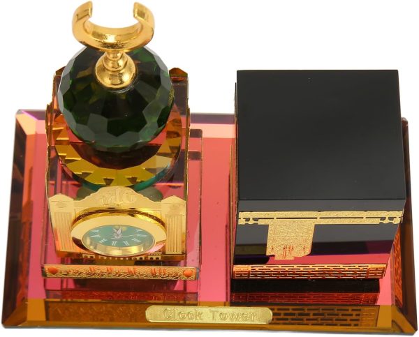 Gold-Tone Makkah Clock Tower and Kaaba Miniature Souvenir with Green Accents - Image 3