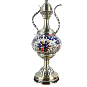 KANBUN 16‑Inch Handmade Turkish Mosaic Table Lamp – Tiffany‑Style Glass Globe with Ornate Metal Base, Includes Bulb – Bedside Desk Night Light & Christmas Gift