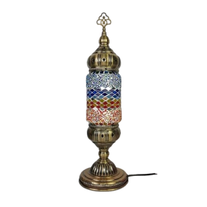 Turkish Mosaic Table Lamp – Handmade Vintage Art Deco Bohemian Lamp with Colorful Glass Globe & Antique Brass Base – Moroccan-Inspired Ambient Lighting for Living Room, Bedroom, Office