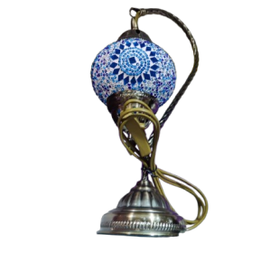 KWOKING Lighting Handmade Decorative Globe Turkish Table Lamp – Mosaic Glass Swan-Neck Accent Light for Living Room, Bedroom, Office – Vintage Boho Moroccan Style Home Decor